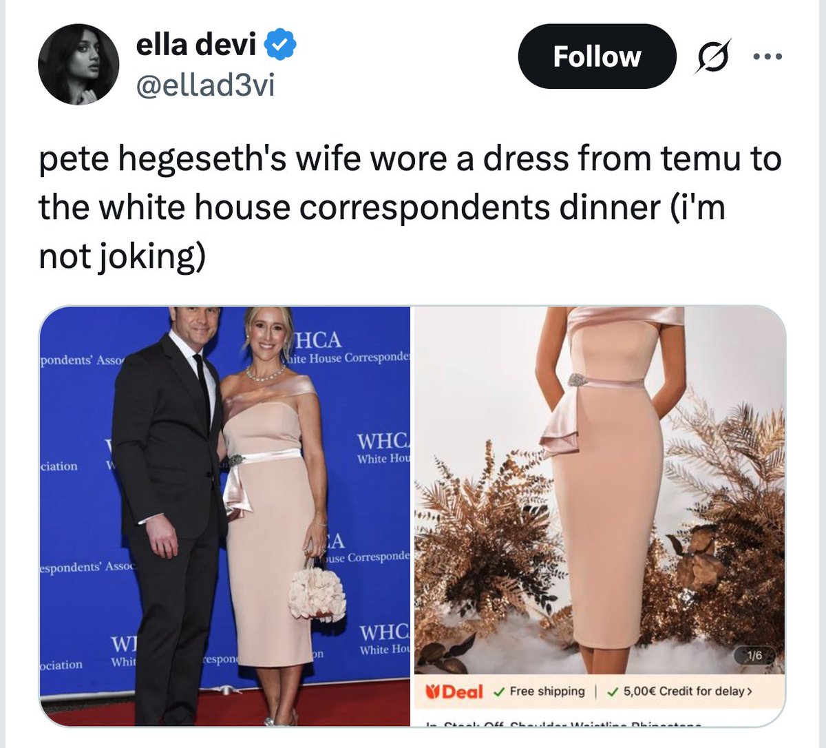JimHansonDC's tweet image. Nasty hag tries (and fails) to smear  Jen Hegseth wife of @SecWar for looking lovely in a non-designer dress.
Sad
The real story was how Pete leapt up to protect her as he steel-eyed the room for threats.
Warrior!