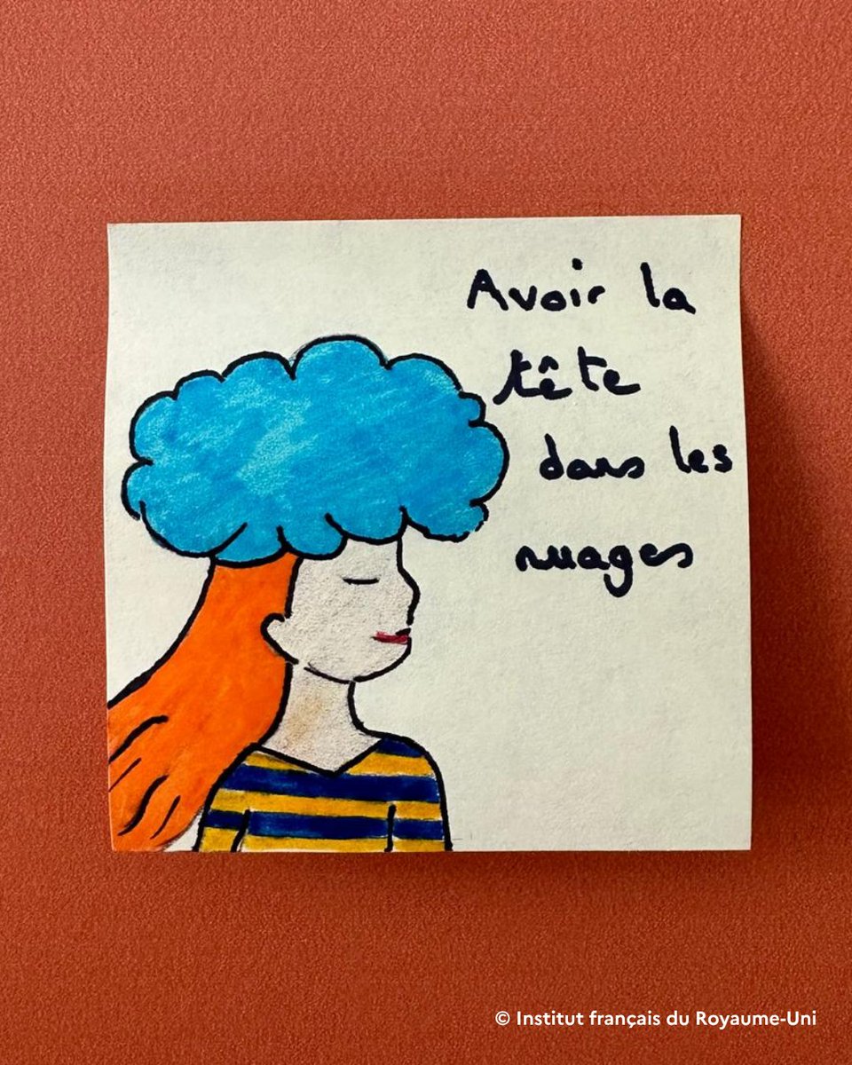 ifru_london's tweet image. #FrenchPostIt

#DidYouKnow in 🇫🇷 “to have one's head in the clouds” means “to be daydreaming” in 🇬🇧.☁️

#LearnFrench at @ifru_london to grasp all the subtleties of the French language
👉 institut-francais.org.uk/french-courses/
