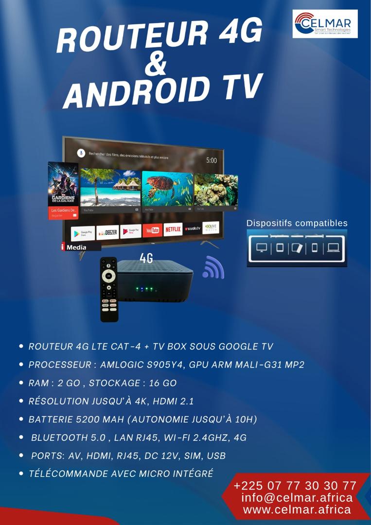 CELMARSmartTech's tweet image. Opérateurs télécom:  Boostez votre offre avec une solution 2-en-1 : Routeur 4G &amp;amp; Android TV.
Réduisez vos coûts de déploiement tout en enrichissant l’expérience utilisateur. 
#SmartSolutions 
#4G 
#InnovationTechnologique