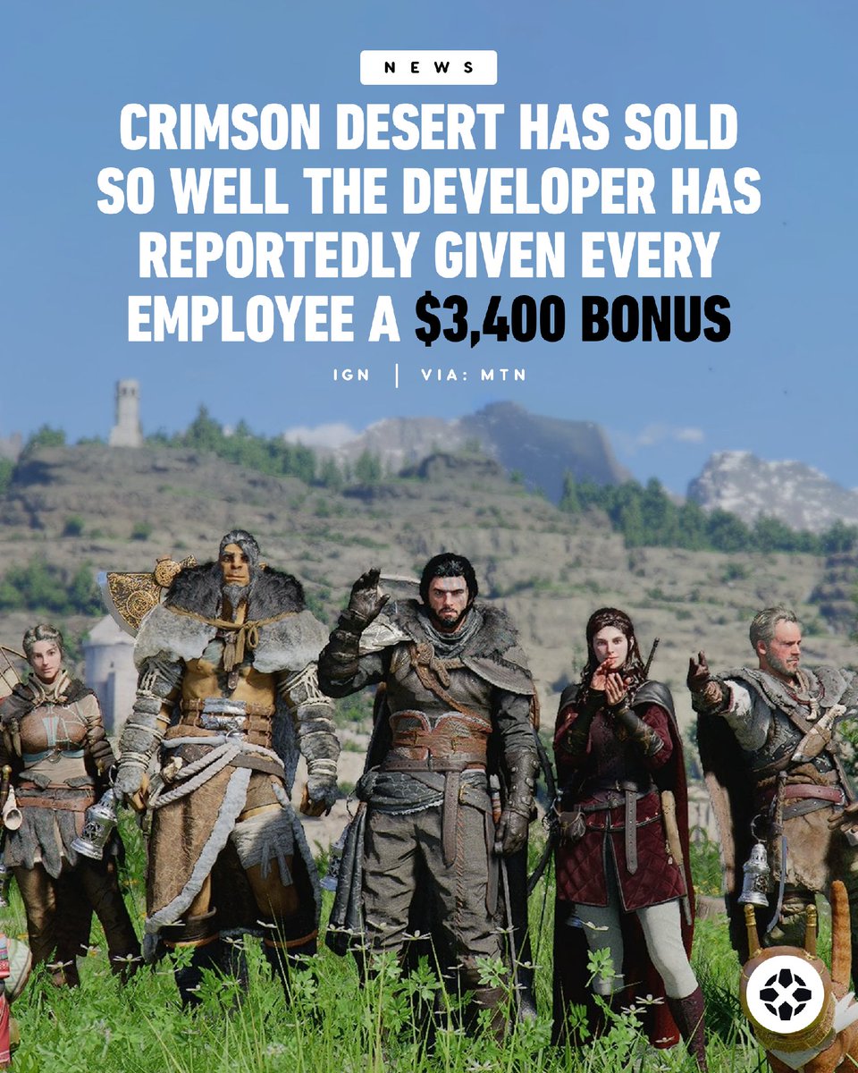 Crimson Desert has sold so well that its developer, Pearl Abyss, has reportedly given every employee a $3,400 bonus. bit.ly/3QydLZL