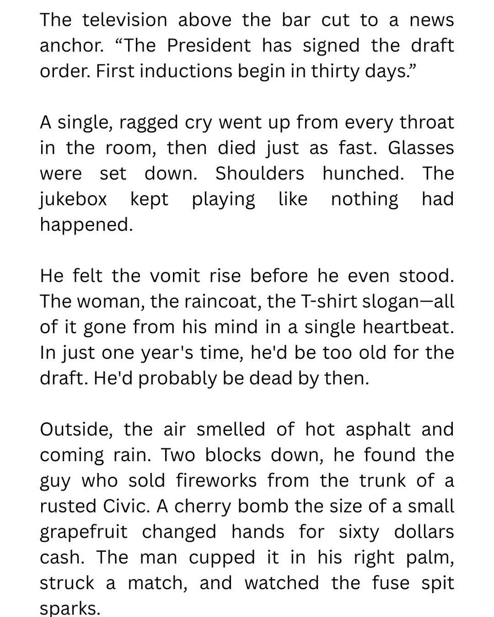 HMNolanbooks's tweet photo. I wrote this a while ago for a flash fiction challenge and never posted it. A bit inspired by James's song "Hey Ma".
“Somewhere right now,” she said, “they’re zipping boys into body bags and shipping them home to their mothers." #writingcommunity #wordprompt #war https://t.co/BFl8RShIkR