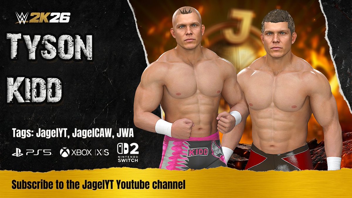 JagelYT's tweet photo. ๐ง FACT! ๐ง
The workhorse of the ring has arrived! Tyson Kidd is officially uploaded to WWE 2K26 Community Creations and ready to lock in the Sharpshooter. Available right now on PS5, Xbox Series X|S๐โโฌ๐ฅ
๐ Search Tags: #JagelYT #TysonKidd #WWE2K26 https://t.co/4Uz04IZZm9