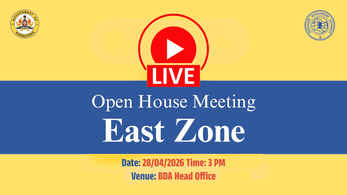 BDAOfficialGok's tweet image. 🔴 LIVE | East Zone Open House Meeting | Bangalore Development Authority

📅 Date: 28.04.2026
🕒 Time: 3:00 PM
📍 Venue: BDA Head Office

🎥 Watch Live:
youtube.com/live/SCuyR6HVJ…

👥 List of Participants:
bdakarnataka.in/invitee-list

#GoodGovernance #Transparency

@CMofKarnataka