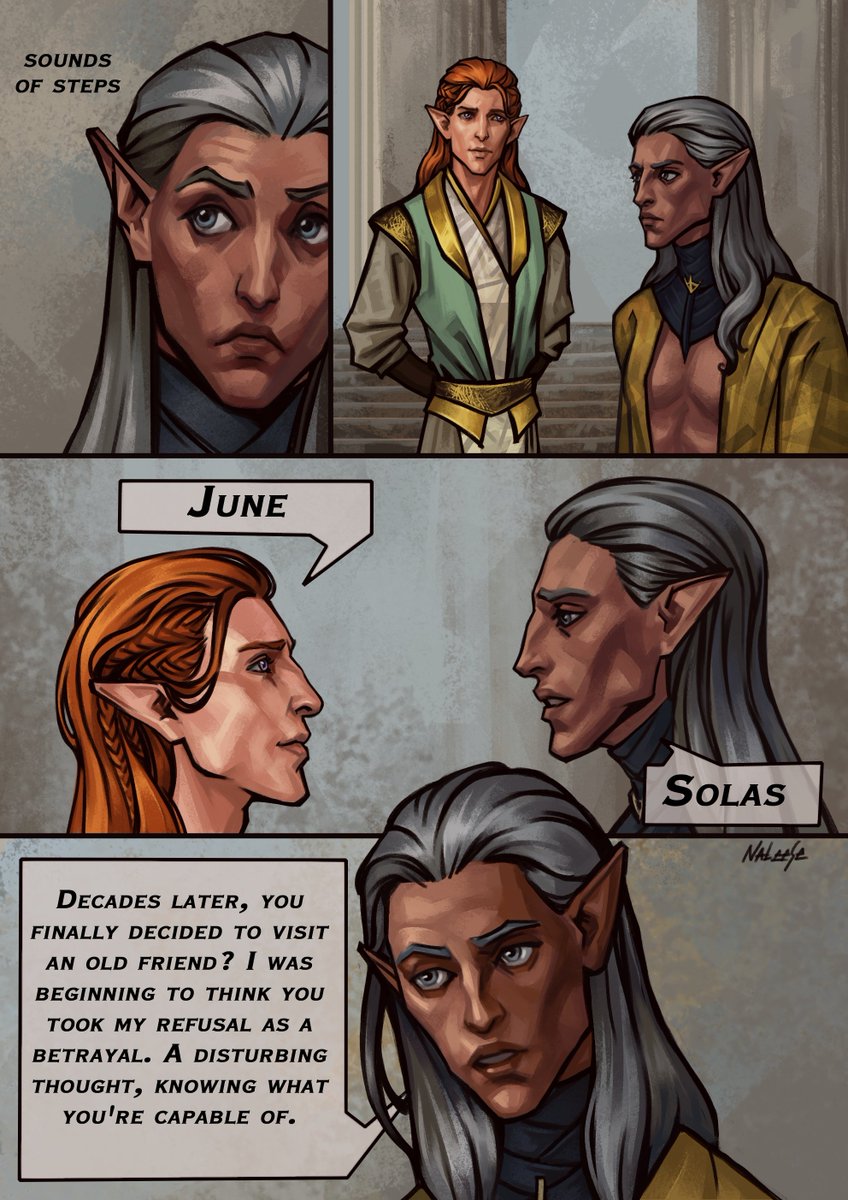 nateese_art's tweet image. A bit of Arlathan Prequels. #Solas #dragonage #June #arlathan #evanuris
I'm absolutely certain that  Solas couldn't have single-handedly created or reconfigured the eluvians for his rebellion. I believe June secretly aided Solas and the rebellion