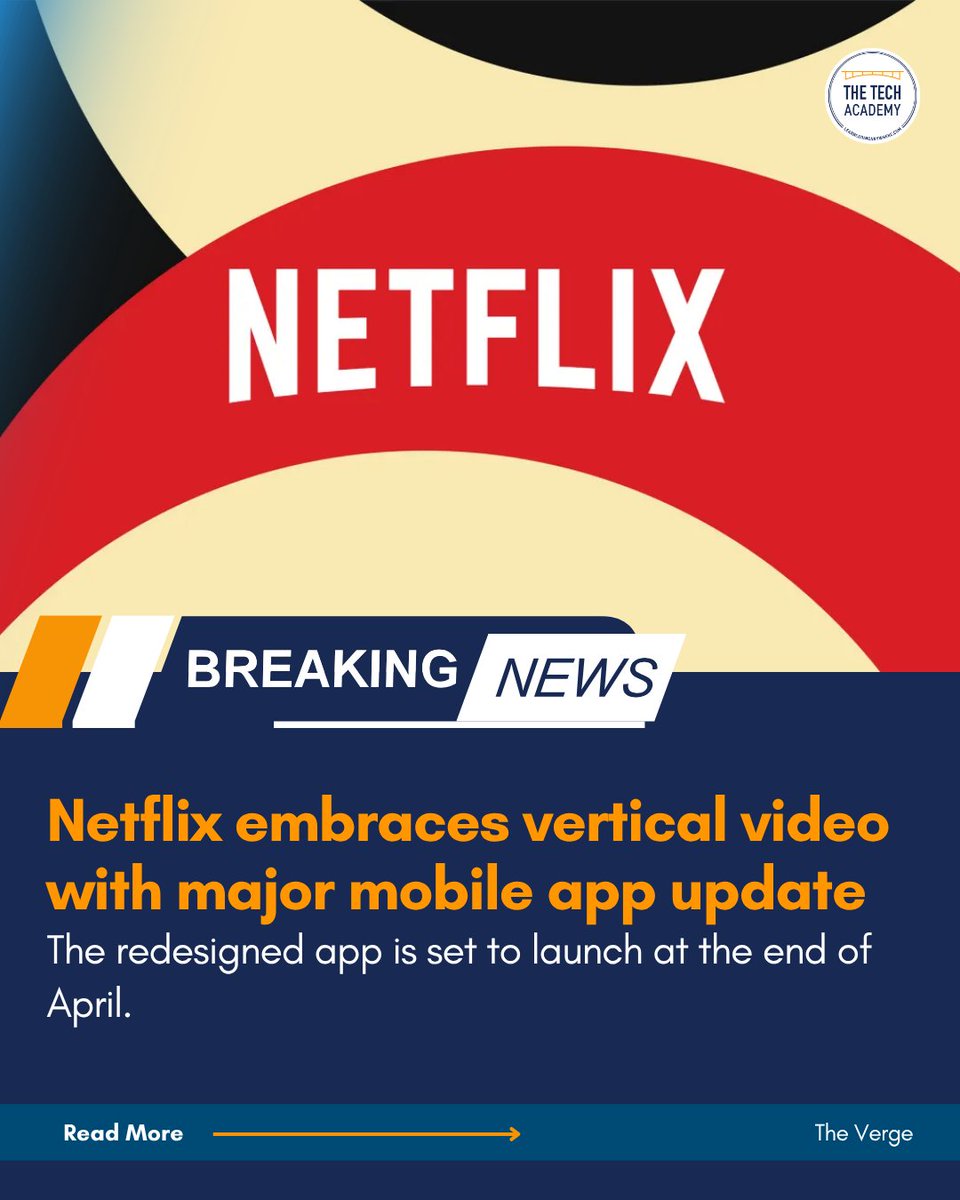 TheTechAcad's tweet photo. Netflix is rethinking how we watch content on mobile. 📱

Read more to see what this means for the future of mobile entertainment: https://t.co/XXzsaMdKsA

#technews #codingbootcaps #tech #softwaredevelopment #programminglanguages #onlinecoding #fullstack https://t.co/x9y3NgReyj