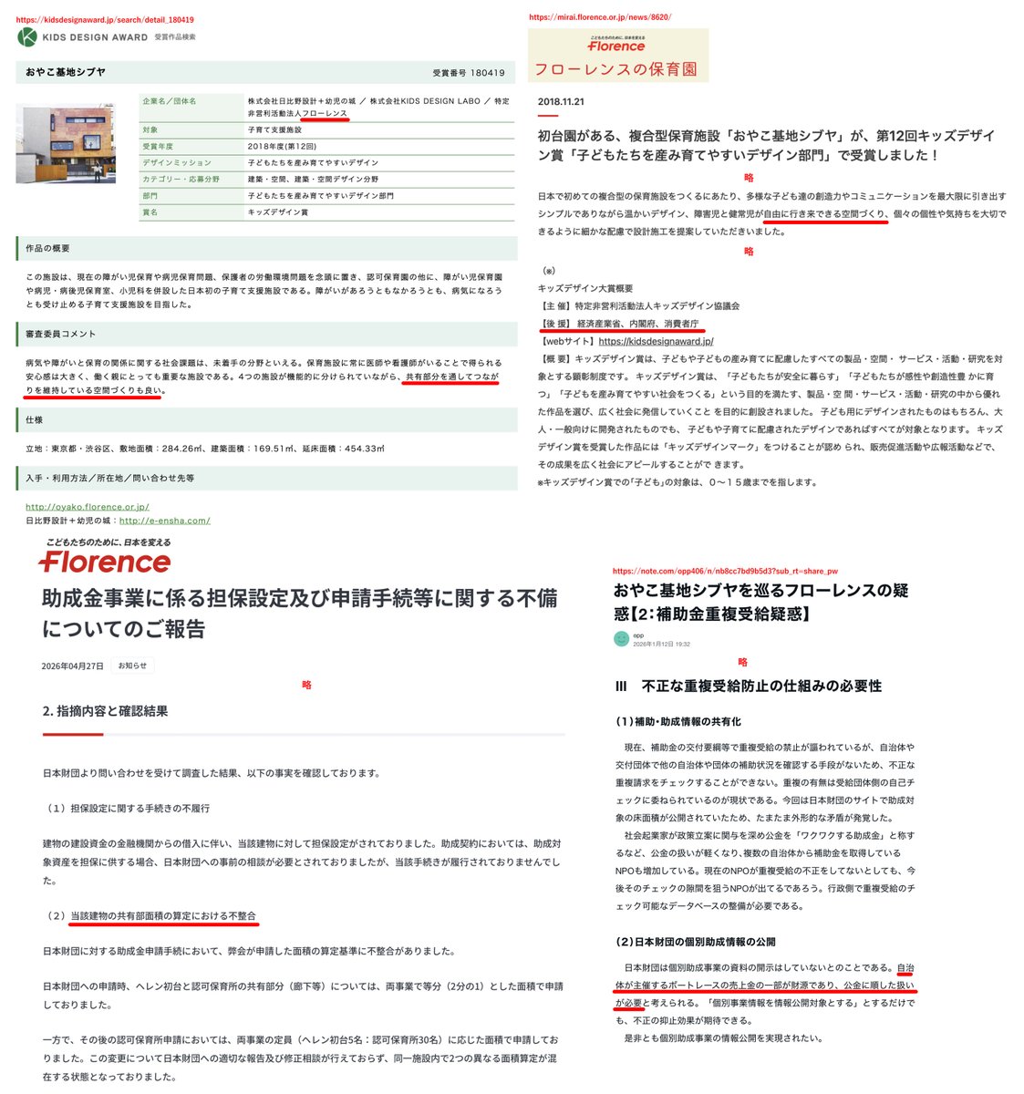 日本財団へ【1000万円以上】返還のフローレンスおやこ基地シブヤ、各省庁後援のキッズデザイン賞を受賞してたのか〜

共用部のデザインが良いから…らしいが
補助金上はその共用部の扱いが不適切てのが皮肉

oppさんのnoteにもあるが日本財団助成は財源が公金に近いんだから情報公開を進めるべきじゃ？