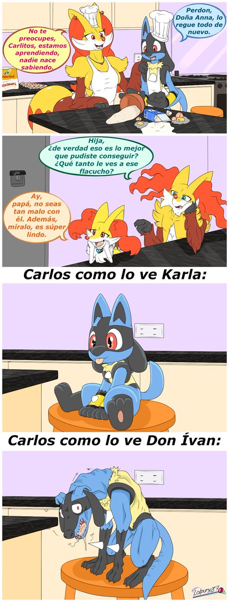 Lolpuny158192's tweet image. Don ivan deje la envidia que el Carlitos  se ve adorable 😹😼

#pokemon #Comic #Lucario #Braixen