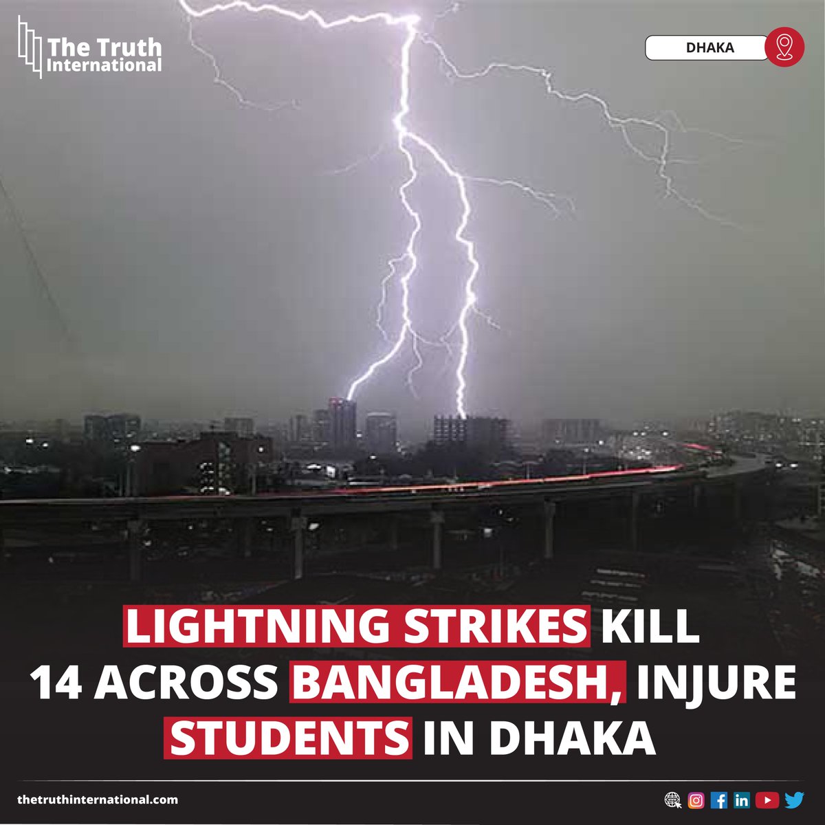 ttimagazine's tweet image. Lightning strikes kill 14 across Bangladesh, injure students in Dhaka

FOR FURTHER DETAILS: thetruthinternational.com/lightning-stri…

#Lightning #strikes #kill14 #Bangladesh #Injure #students #Dhaka #TTI