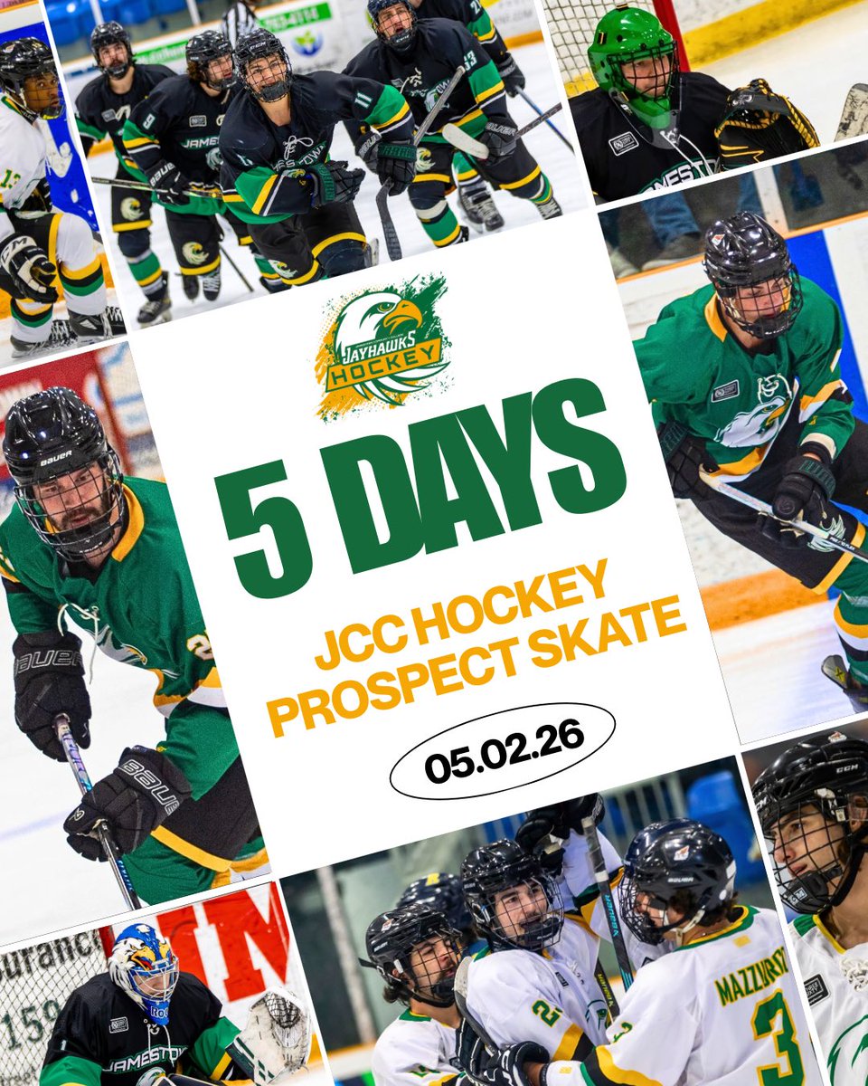 5 days until our Prospect Skate! 🦅 We’ll be open to the public this Saturday, 3:30pm at <a href="/NorthwestArena/">Northwest Arena</a>. Come check out the future of Jayhawks hockey! 

There are still a few spaces remaining for interested players. Register with the link below!👇 

form.jotform.com/jccjayhawkshoc…