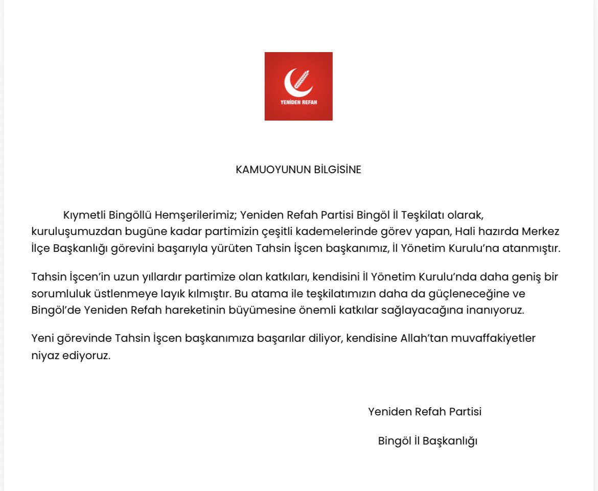 Yeniden Refah Bingöl tweet media