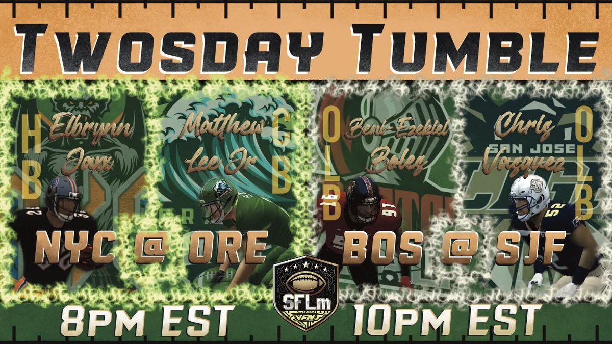 SimulationFLm's tweet image. Who's ready for a Twosday Tumble!? Spice up your weeknights with some extra football and join the community in rooting for these rising stars!
#WeAreSFLM #MakeAnImpact #TomorrowsStarsTodaysGame #VFN #SimulationFL