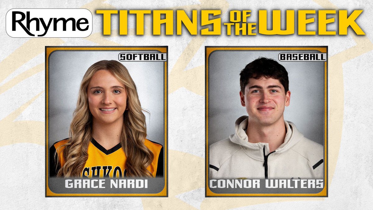 UWOshkoshTitans's tweet photo. ✨ Your Titan Athletes of the Week are Grace Nardi (@UWOSoftball1) and Conor Walters (@UWOBaseball)! ✨ 

Titan #AOTW is sponsored by @Rhyme_Biz 

#GoldStandard https://t.co/TYYXibPXJE
