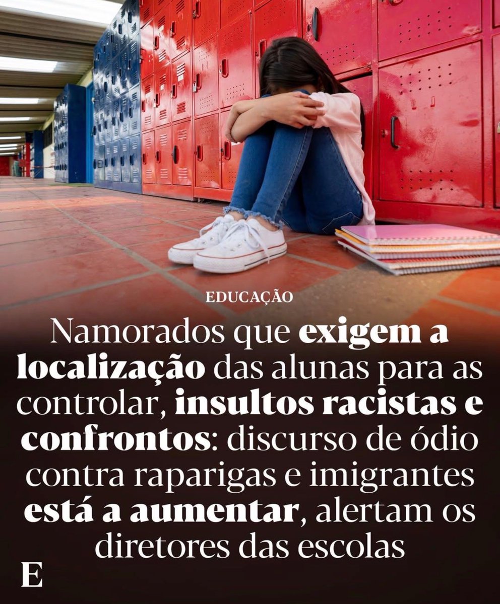 Escolas portuguesas em alerta vermelho.

Diretores reportam um aumento significativo de namorados que exigem controlar a localização das namoradas, insultos racistas e confrontos frequentes entre alunos.

Isto não é um simples “problema comportamental de adolescentes”.
É o