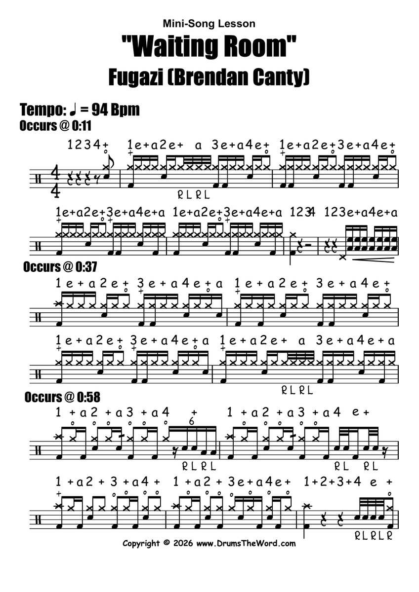 DrumsTheWord's tweet image. Drum sheet music from new FREE drum lesson teaching "Waiting Room" by Fugazi. Watch the full lesson and get the free PDF drum notation here... drumstheword.com/waiting-room-f…
.
.
.
#fugazi #waitingroom #brendancanty #drumlesson #drumcover #drums #drumming #drummers  #sheetmusic