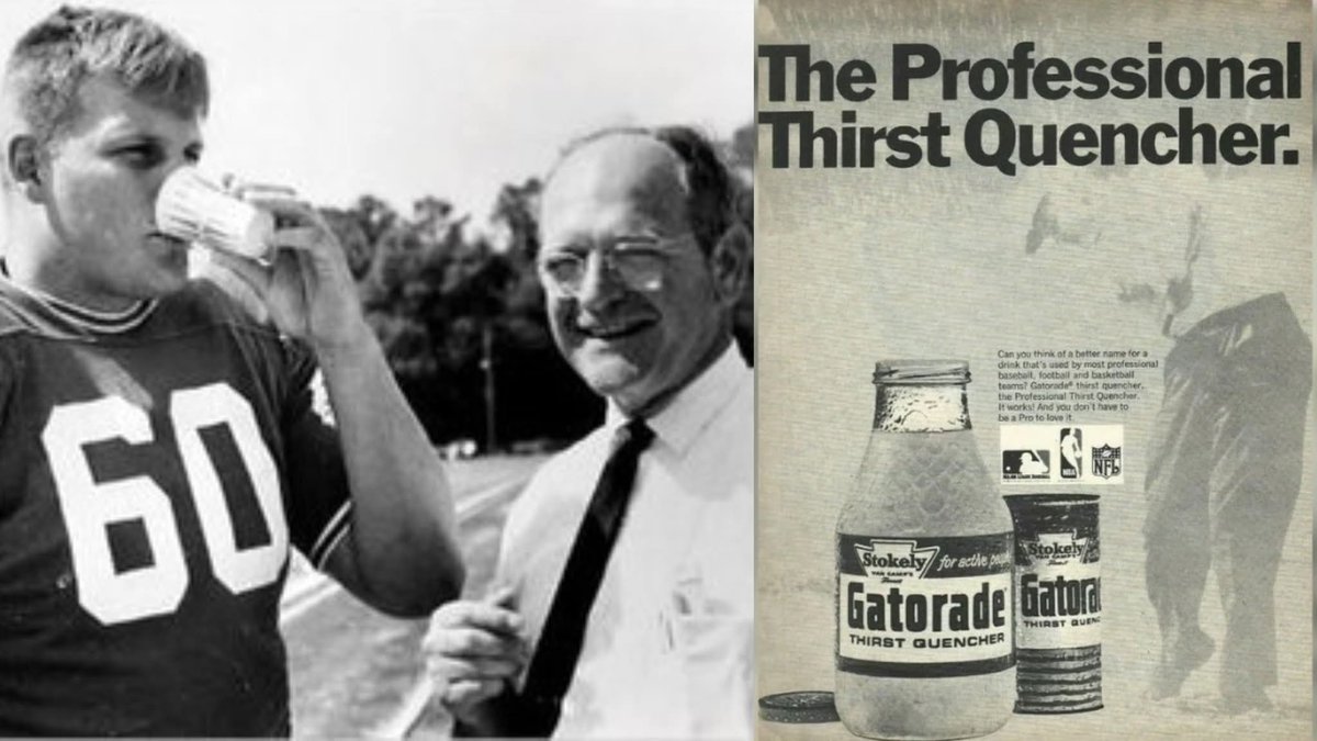 archeohistories's tweet image. In 1965, a University of Florida kidney specialist mixed water, salt, sugar and lemon juice in a lab and accidentally invented a two-billion-dollar industry... 

The story starts with a question. Gator football coach Dwayne Douglas approached Dr Robert Cade of the UF College of