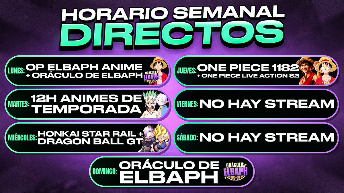 HORARIO de STREAMS de la SEMANA 📆
