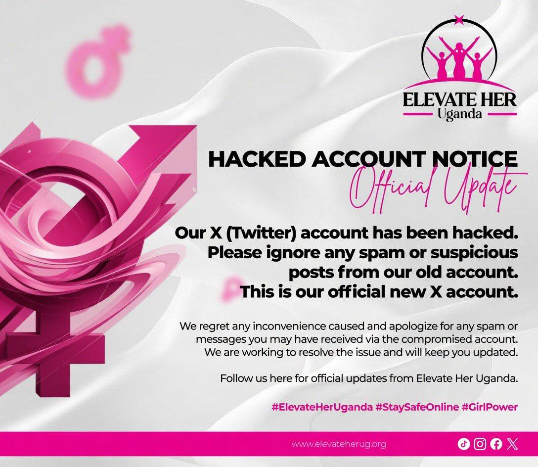 gabinika01's tweet image. Our X account was hacked. Ignore spam from the old account. Follow our *new* @ElevateHerUg account for official updates. #ElevateHerUganda #StaySafeOnline #GirlPower elevateherug.org 🚨👍