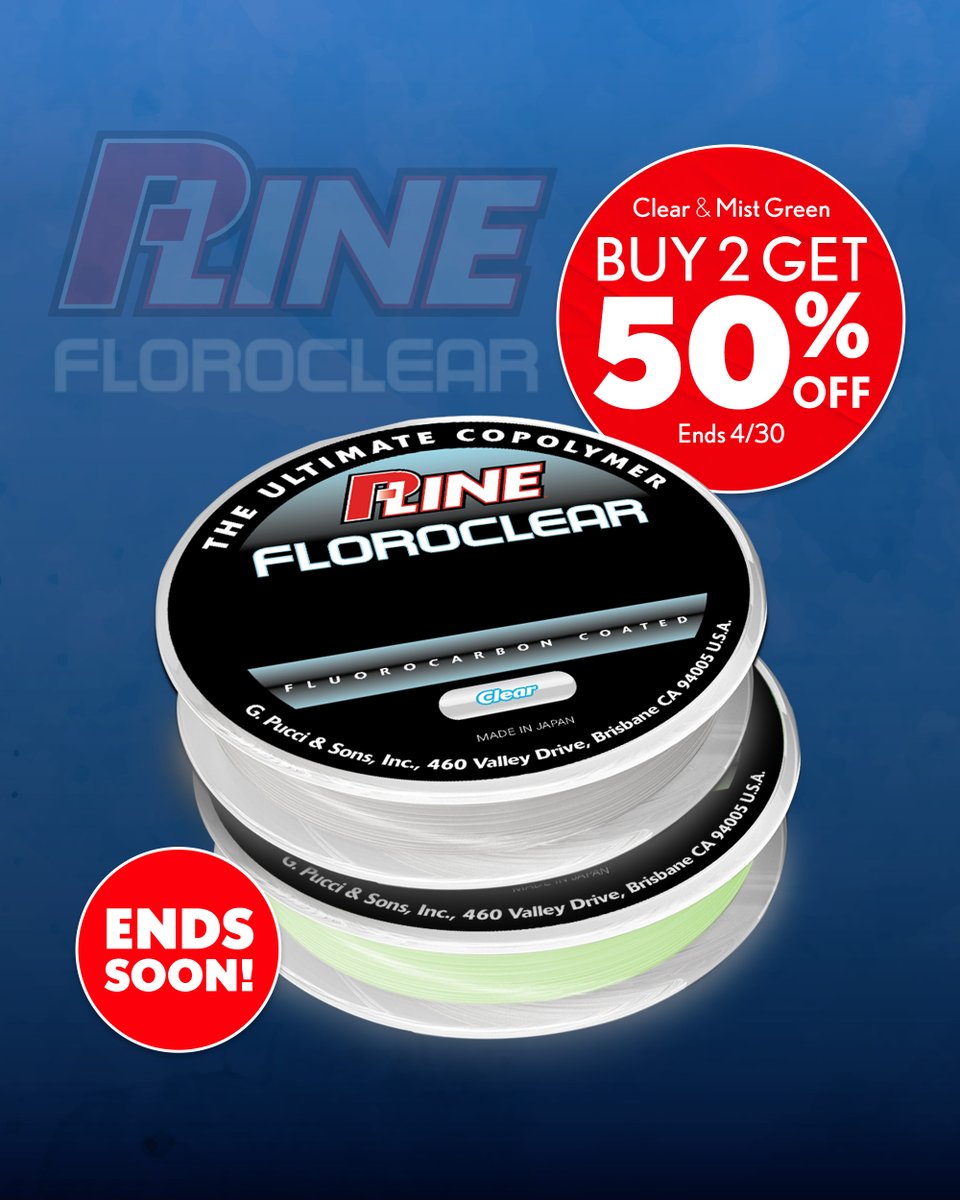 TackleWarehouse's tweet photo. Ending Soon! Enjoy a special promotion on #PLine FloroClear. Buy 2 or More, Get 50% Off! Perfect time to stock up!
Shop FloroClear 👉 https://t.co/36DgFDZc26
🚨Must be of the same color in the same lb test.
*Offer Expires 04.30.26
#TackleWarehouse #PLine #FloroClear #BOGO https://t.co/iUlh0swwBB