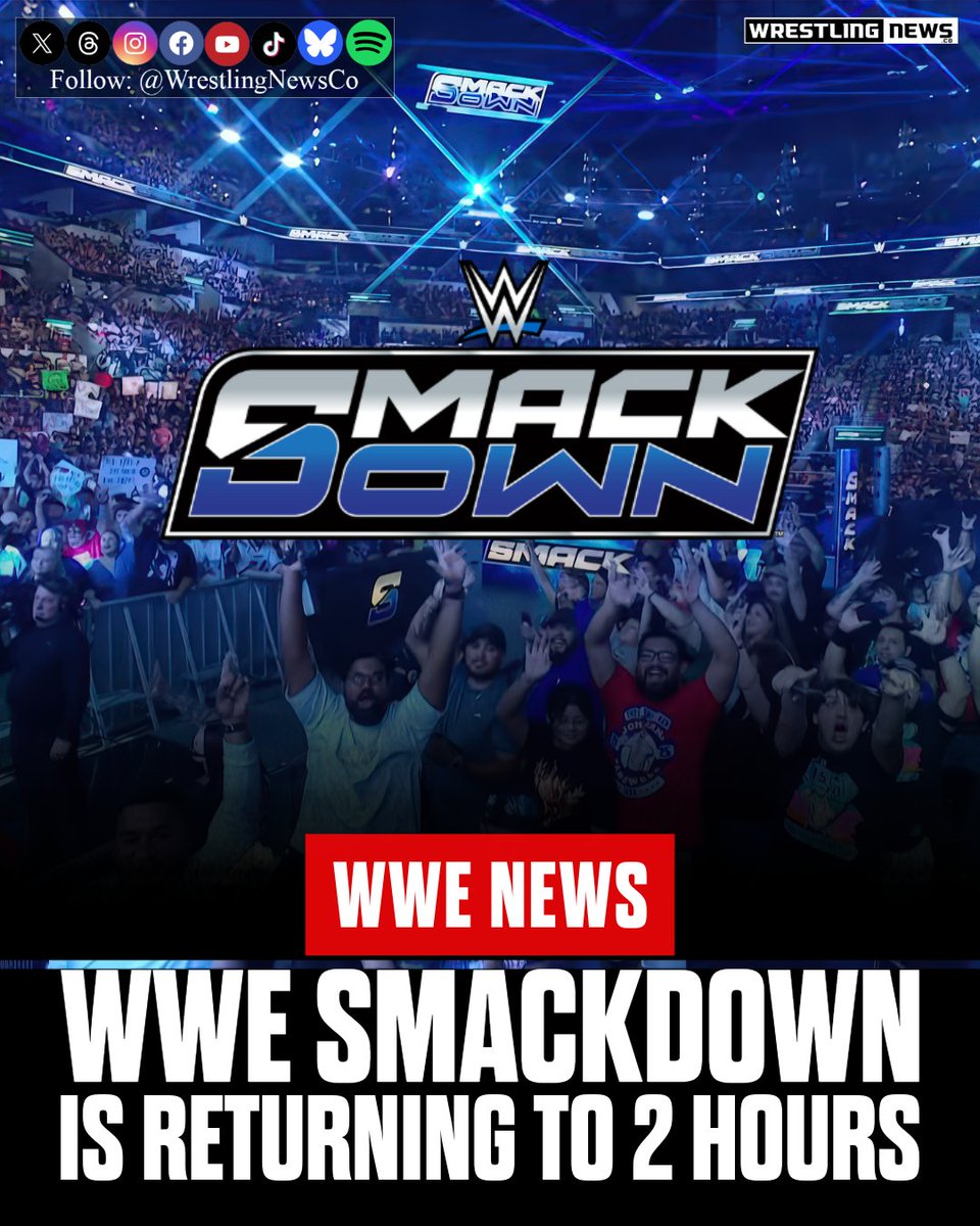 WrestlingNewsCo's tweet photo. REPORT: WWE SmackDown Is Returning To 2 Hours https://t.co/URfQjQs9hJ https://t.co/LDN4HOFcX7