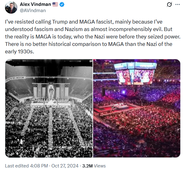 Is comparing President Trump and Republicans to Nazis considered "lowering the temperature" ?

<a href="/AVindman/">Alex Vindman 🇺🇸</a> is sick in the head.