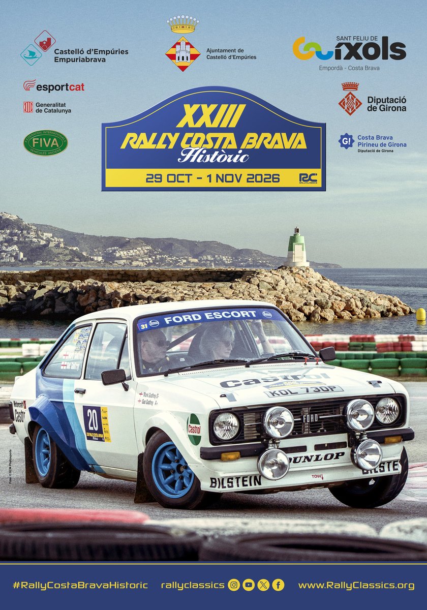RallyClassics's tweet photo. ❗️Presentem el XXIII #RallyCostaBravaHistoric❗️

Del 29 d'octubre a l'1 de novembre, no faltis a un dels millors rallyes de Regularitat d'Europa. Una aventura de 3 dies i 1000 km a bord de vehicles clàssics a @Castello_Emp i @Guixols 

⌛Obrim inscripcions el 25/05. Aviat➕info. https://t.co/7ODG2gz7BY