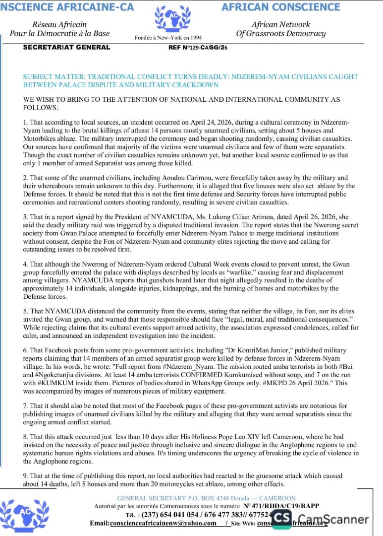 AmaduTarnteh's tweet image. SUBJECT MATTER: TRADITIONAL CONFLICT TURNS DEADLY: NDZEREM-NYAM CIVILIANS CAUGHT BETWEEN PALACE DISPUTE AND MILITARY CRACKDOWN IN NORTH-WEST REGION OF #CAMEROON 🇨🇲 
@CanadaCameroon 
@mindefcm 
@CabinetCivilPRC 
@UEauCameroun 
@volker_turk 
@UN_CCPCJ