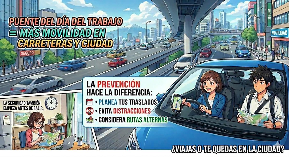 noefhs's tweet photo. Puente Día del Trabajo = más movilidad en carreteras y ciudad.

La prevención hace la diferencia:
– Planea tus traslados
– Evita distracciones
– Considera rutas alternas

La seguridad también empieza antes de salir.
¿Viajas o te quedas en la ciudad?

#seguridad #tecnologia #c4 https://t.co/6kFKLroBb0