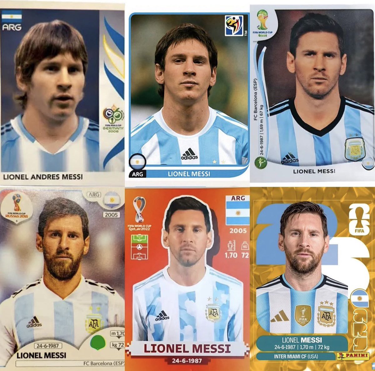 As figurinhas de Messi na história dos álbuns das Copas do Mundo 😍🇦🇷