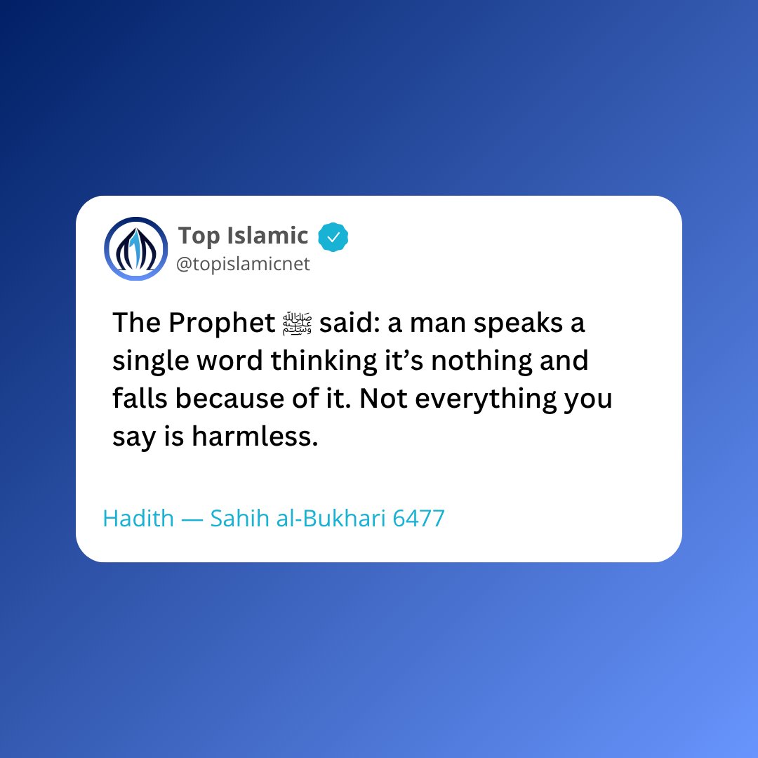 topislamicnet's tweet image. The Prophet ﷺ said: a man speaks a single word—thinking it’s nothing—and falls because of it.
Not everything you say is harmless.
Hadith — Sahih al-Bukhari 6477

#Quran #Hadith #IslamicReminder #Sunnah #Deen #Faith #IslamicQuotes