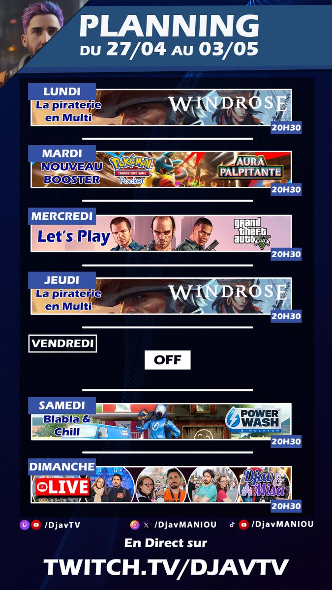 Planning de la semaine ! On repart sur quelque chose de plus classique ! La fin de GTA sera probablement pour cette semaine