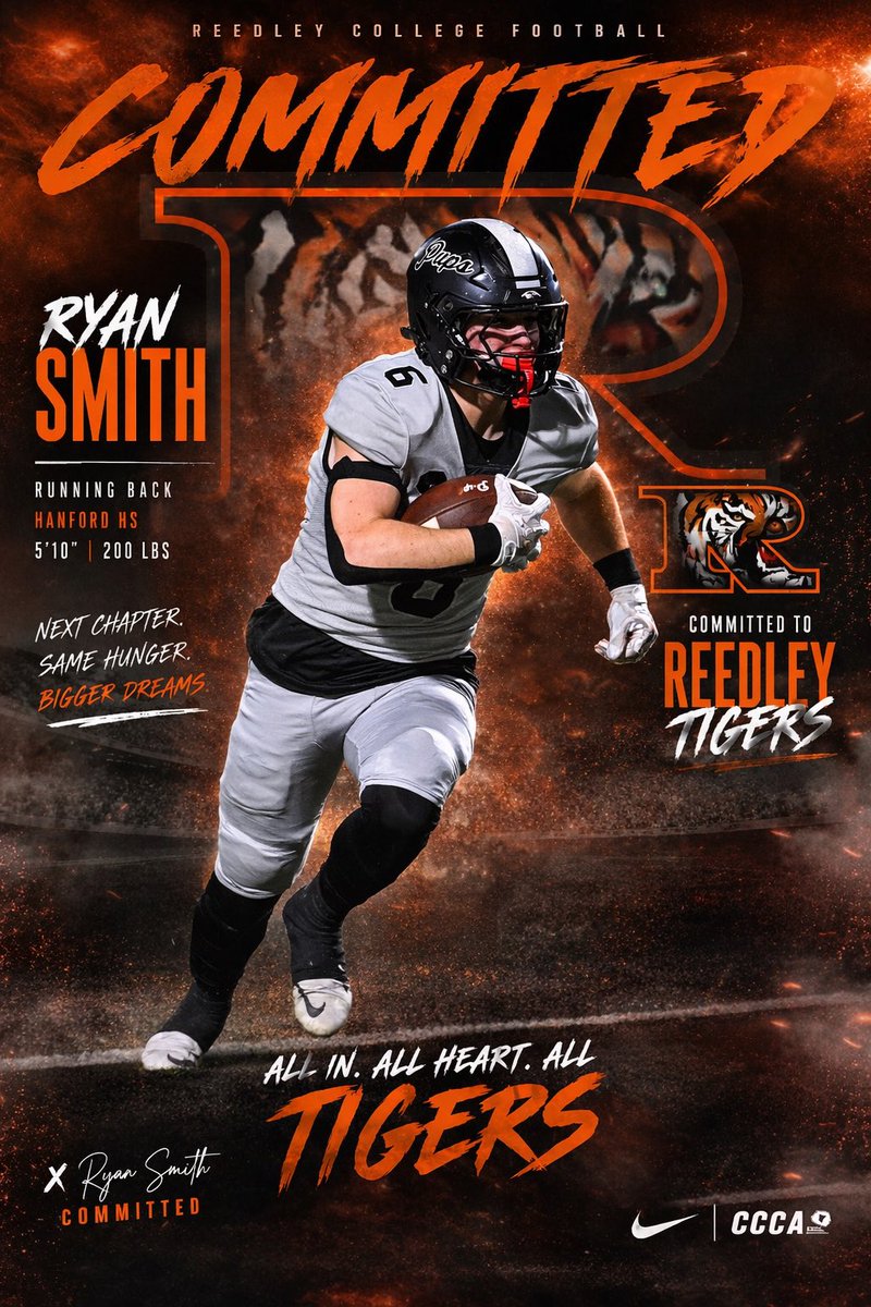 ryan__smith6's tweet photo. I’m excited to say I’m going to be playing football at @ReedleyCFB 💯💯big thanks to all of the Reedley staff for this opportunity!! and my High school coaches for preparing me!! 💪💪
@CoachDiaz62_ @Coach_Hart15 @CANNONSANCHEZ https://t.co/QWoLBXiNBP
