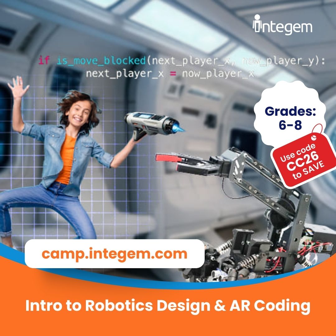 Integem_Inc's tweet image. 👉 Learn more: camp.integem.com  
 🎟️ Use code CC26 to save 

In this program, students (Ages 10-14) build and code a smart robot using Python, then take it further with Holographic AR!

#Integem #STEM #FutureEngineers #coding #summercamp #AR #SpaceTech #art #NVIDIA