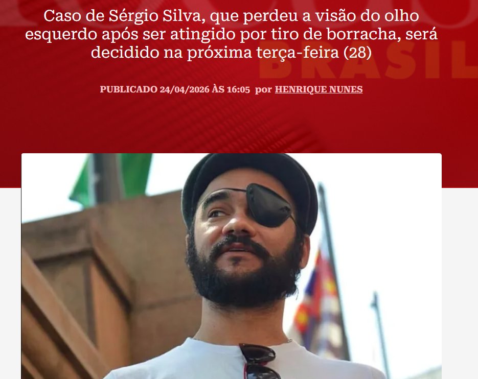 Pessoal, precisamos da ajuda de todo mundo para subir uma mobilização no X/Twitter em defesa do fotojornalista Sérgio Silva.

Em 2013, Sérgio estava trabalhando, cobrindo uma manifestação em São Paulo, quando foi atingido por uma bala de borracha disparada pela Polícia Militar.