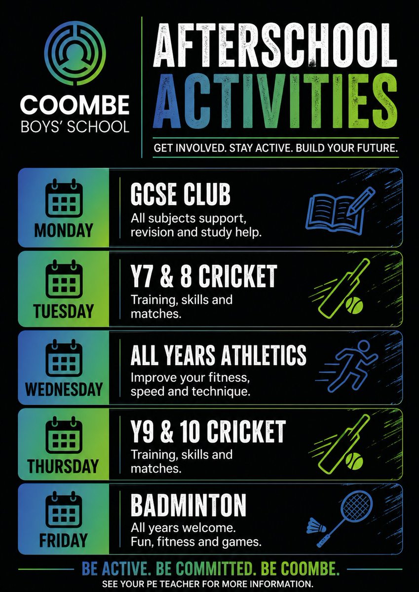 Reminder for clubs this term 🏸🏏👟