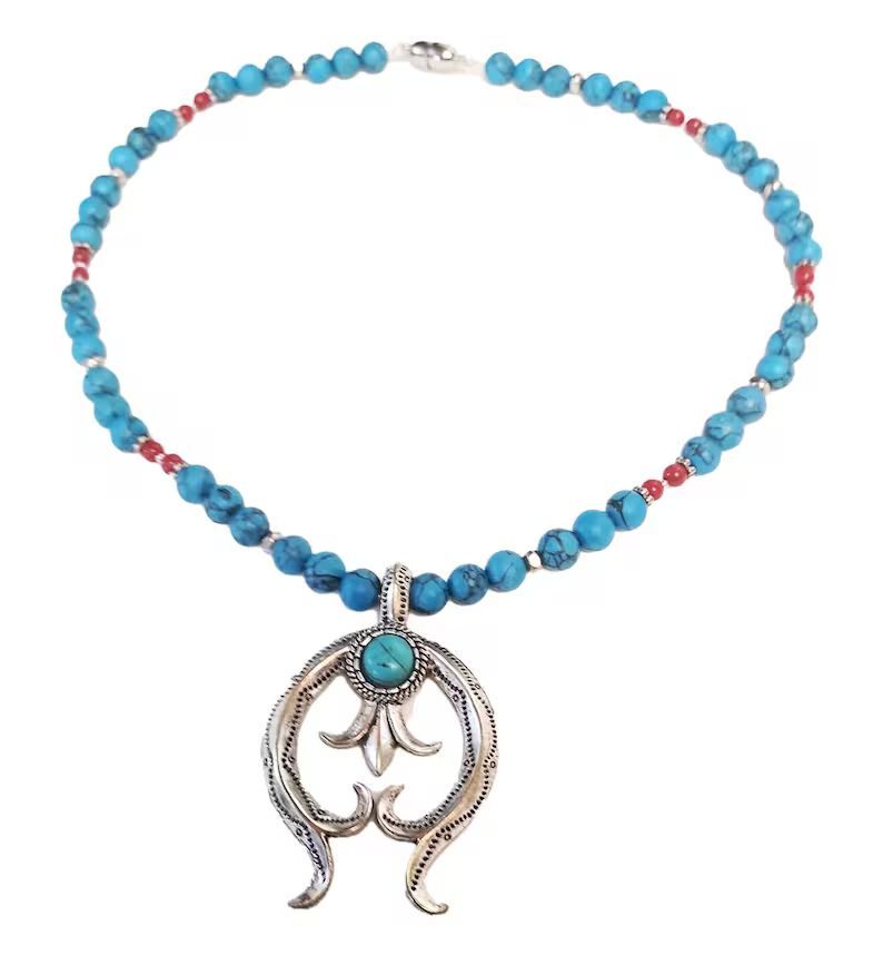 adorebynat's tweet image. Southwest Naja Pendant Necklace — pewter accented with turquoise &amp;amp; coral beads. A timeless, earthy statement piece for everyday wear or special occasions.  etsy.com/listing/437122…  #bmecountdown #mothersday #ShopSmall
