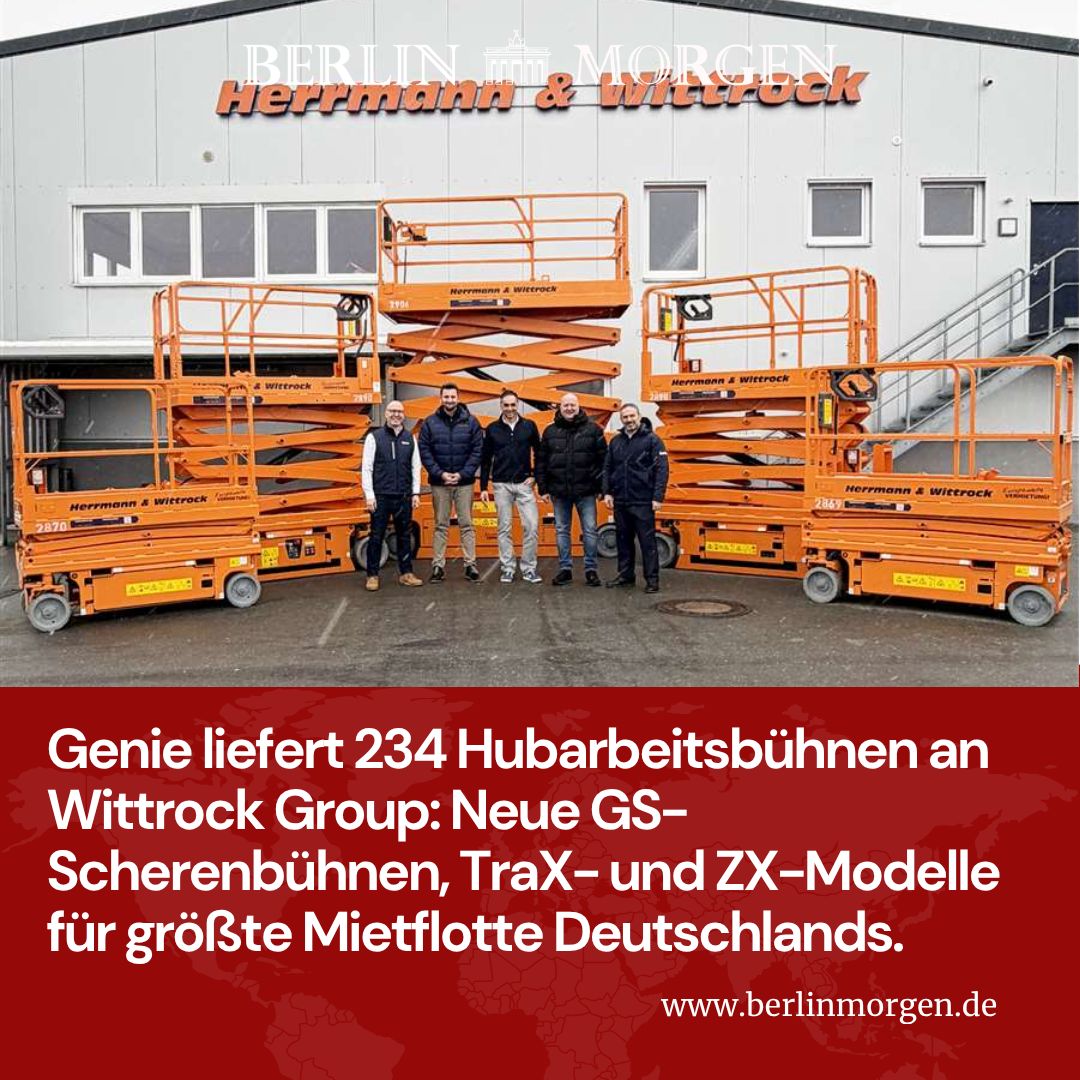 Berlin_Morgen's tweet image. Genie liefert 234 Einheiten an Wittrock Group, Ulferts &amp;amp; Wittrock in Deutschland. Neue GS-Generation mit E-Drive. 

#BerlinMorgen #Genie #Hubarbeitsbühnen #WittrockGroup #Deutschland 

Read More: berlinmorgen.de