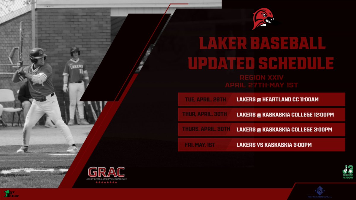 LLCAthletics's tweet image. Final week of the regular season for @LLC_Baseball. 
As they travel to Normal to take on the Hawks of Heartland CC for KIDS Days tomorrow at 11:00am at the Corn Crib. 

Then this weekend look to make a final push before the Region XXIV Tournament. 

#LakerUp #L4L