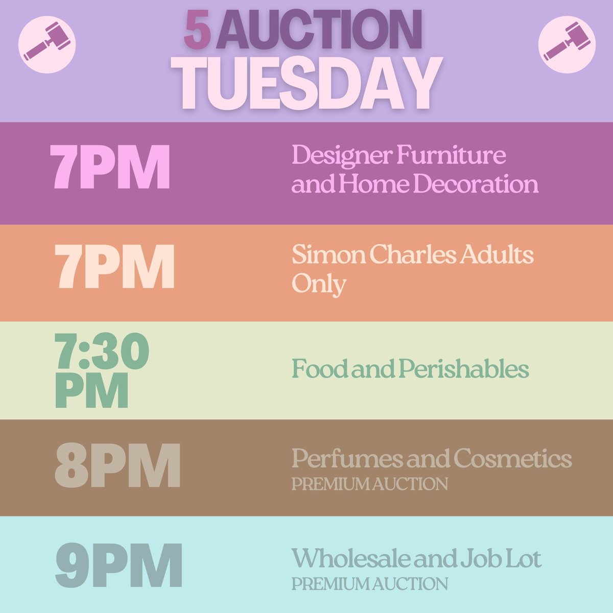 SimonCharlesUK's tweet image. 5 auctions. One day. Big deals.🔥

Join us this Tuesday 28th April⏰ 
Bidding starts from £1💸

Shop. Bid. Win. 🏆 

#auctiondeals #shopbidwin #bargainfinds