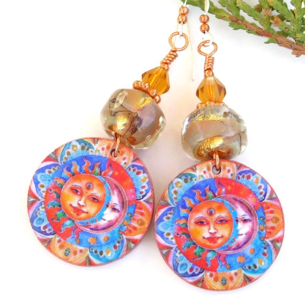 ShadowDogDesign's tweet image. Fun #Sun &amp;amp; #Moon #Mandala #Earrings w/ Glowing Golden Opal Lampwork Beads!   via @ShadowDogDesign #ShopSmall #MothersDay #MandalaEarrings      bit.ly/CosmicMandalaSD