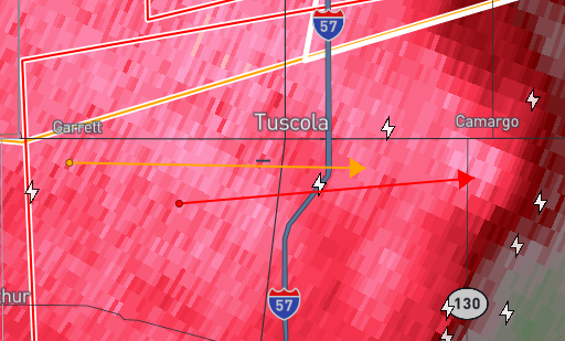 SMapping75888's tweet photo. Tornado on ground approaching Philo as it seems, also a tornado on ground south of Tuscola, a person reported a funnel above their house about 10-15 minutes ago. Tornado warnings in effect for the following areas : Urbana, IL, Tolono, IL, Homer, IL, Tuscola, IL, Arcola, IL. https://t.co/hGU02WMrig