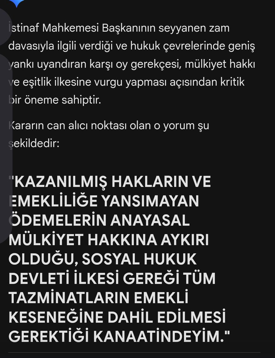 Sayın Seyfettin Çilesiz"in
İstinaf Mahkemesi"ne taşımış olduğu SEYYANEN ARTIŞ KHK"sı için 
İstinaf mahkemesi başkanının yorumu.
TEŞEKKÜRLER SAYIN 
SEYFETTİN ÇİLESİZ.
#EmekliMemur
<a href="/AYMBASKANLIGI/">Anayasa Mahkemesi</a>