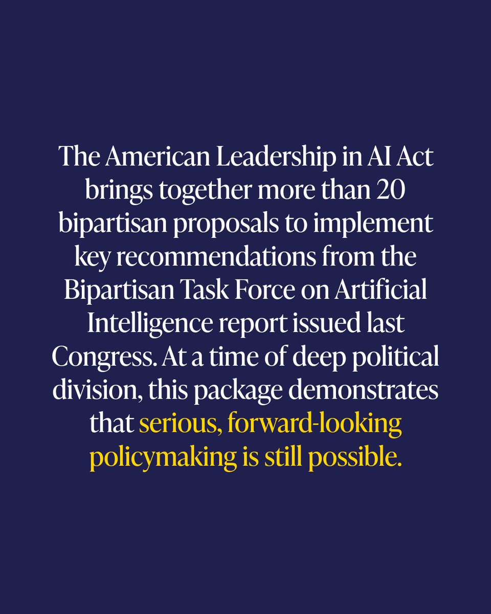 RepTedLieu's tweet photo. The American Leadership in AI Act brings together over 20 bipartisan legislative proposals to strengthen U.S. leadership in AI. 

AI presents a wide range of policy challenges and opportunities, and we should continue working to advance thoughtful solutions.

Read more here: https://t.co/QF3ZgSKrxG