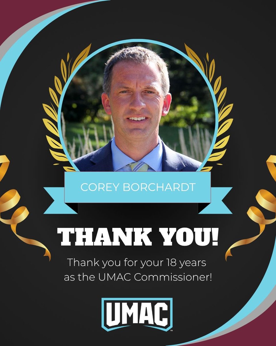 umacathletics's tweet photo. After two decades of service, Borchardt resigns as Upper Midwest Athletic Conference Commissioner.

📰: https://t.co/j0CModz7z6

#UMAC | #ForgedToCompete | #ThankYouCorey https://t.co/qAizMotoy4