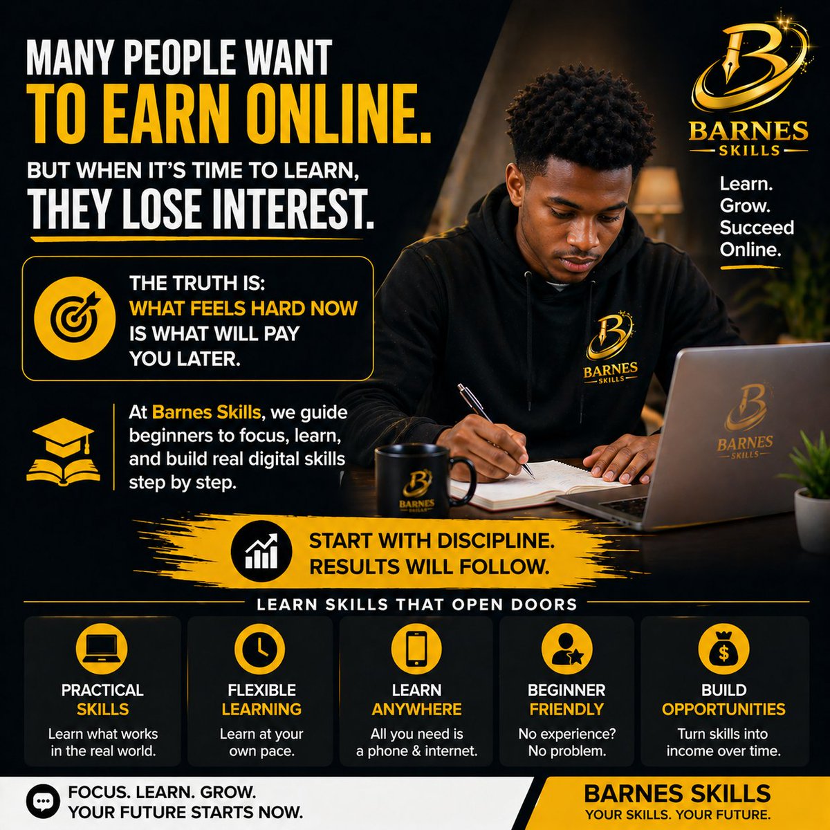 BarnesSkills's tweet image. Everybody wants results.

Few people want to learn.

That’s the difference.

#DigitalSkills #Focus