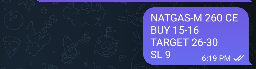 name_hidden01's tweet image. We are running this commodity trade in our telegram channel

#natgasm 260 CE
Buy 15-16
Target 26-30
SL 10

One can also consider NaturalGas (big 1250 qty per lot) with one's own risk management 

#commodity #natgas #giftnifty