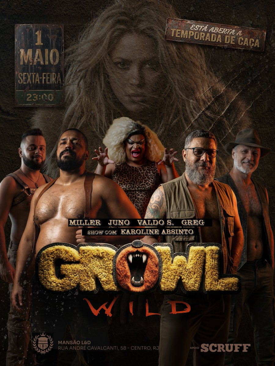 🐺✨ GROWL WILD – ESPECIAL SHAKIRA
📅 Sexta 01/05 – 23h
📍 Mansão L&amp;D – Centro/RJ
🔥 Prepare o quadril porque essa noite vai ser puro caos latino, homenageando a loba mais icônica do pop: SHAKIRA 🐺✨
😈 Dark Room + Jogos + Chapelaria
🎟️ linktr.ee/growlbeefybears