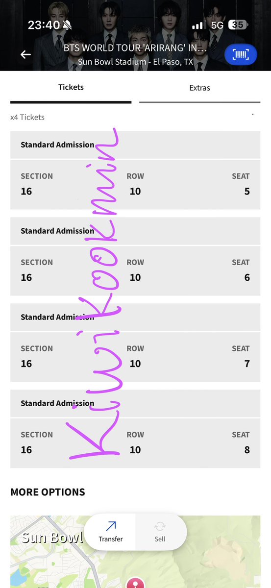 kiwikookmin's tweet photo. Hi everyone! 
I’m selling my El Paso tix for May 2nd. BELOW FACE VALUE!

Section 16, Row 10, Seats 5-8

I paid just over $1400 total.
Selling for $250 USD each

Willing to FaceTime to show proof of the tickets in my Ticketmaster account! https://t.co/G2sLVhbwsP