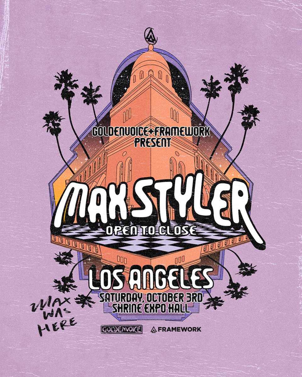 ShrineLA's tweet photo. JUST ANNOUNCED: @maxstyler takes over Shrine Expo Hall for an open to close set on 10.3 🌴

sign up now for presale access at https://t.co/xulU7kAZTE https://t.co/MQ6wG9DqRv