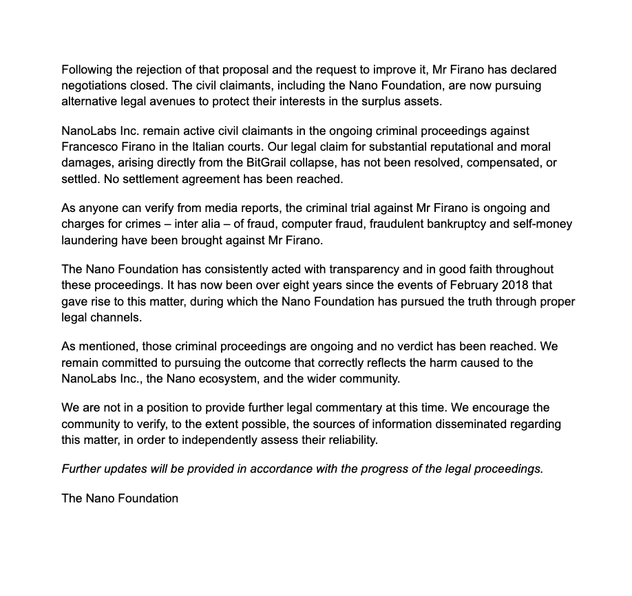 Statement from the Nano Foundation 27 April 2026