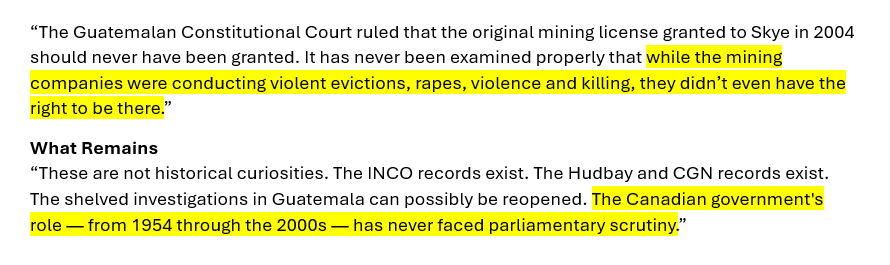 cmusician's tweet image. "In Guatemala, @HudbayUS's former head of security was forced to plead guilty to murder and aggravated assault in a parallel criminal trial" .. mailchi.mp/rightsaction/w… #Canada #mining #Guatemala